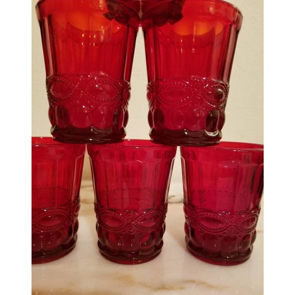 L.G. Wright Set Of 6 Ruby Red Eye Winker Flat Tumblers - Picture 2 of 6